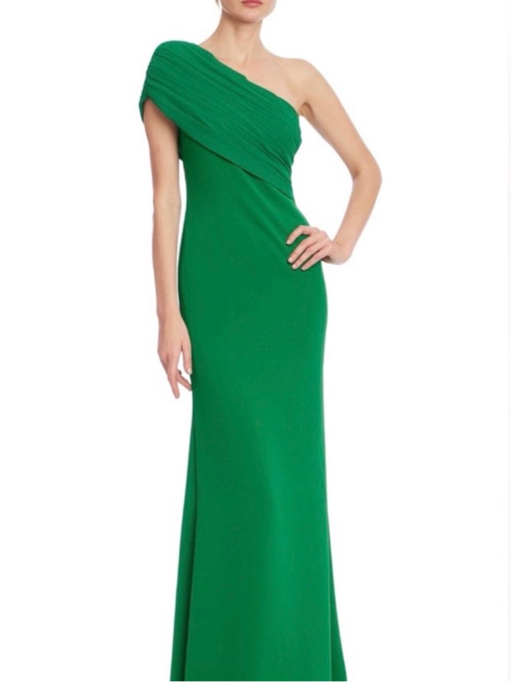Badgley Mischka One-Shoulder Emerald Gown